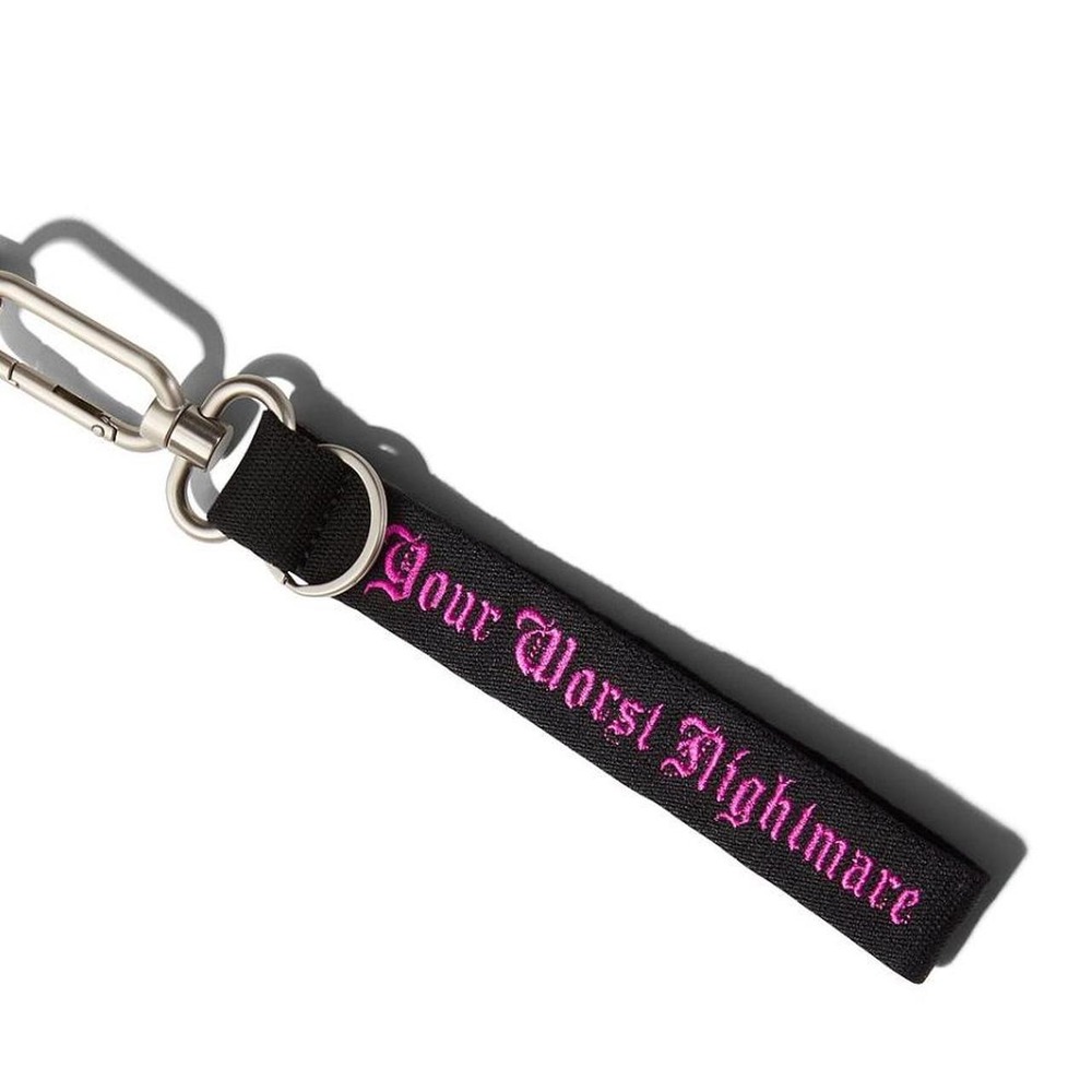 Pink Halloween wristlet strap keychain / black & pink "your worst nightmare"